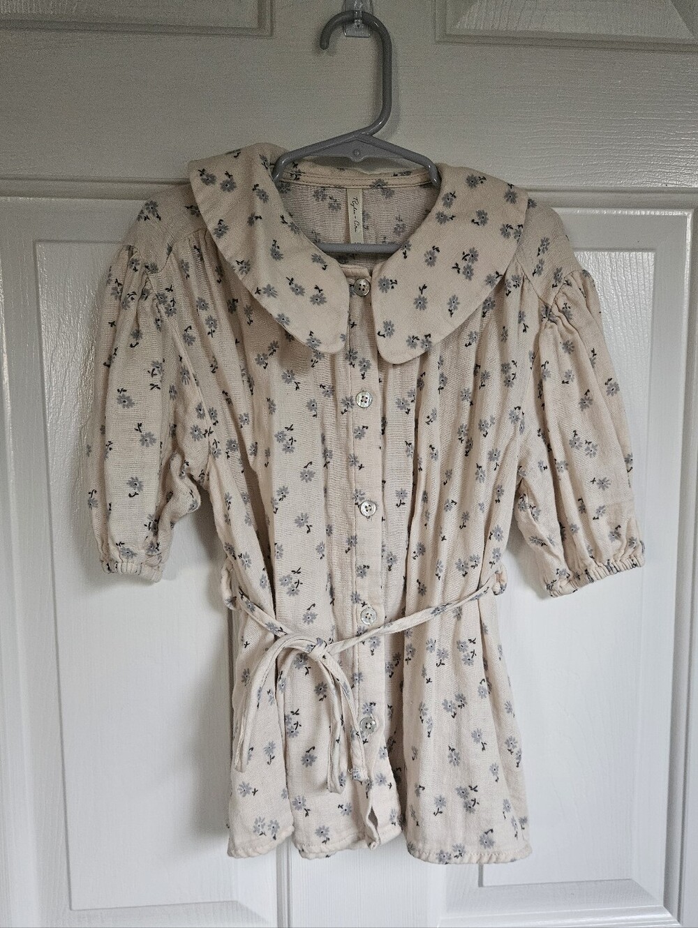 Rylee + Cru Button Down Top/Dress with Faded Blue Floral Print